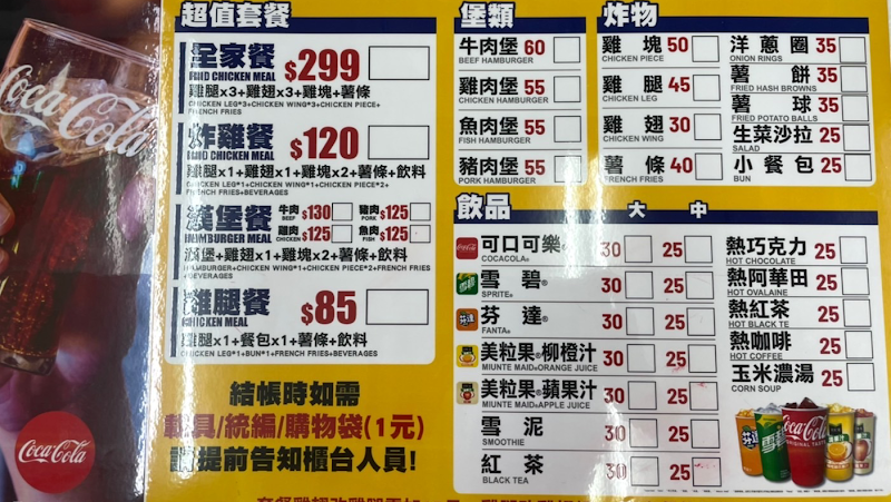 阿鋐炸雞-正氣店 菜單原始照片
